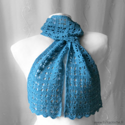 Écharpe ajourée bleu lagon laine et coton fait main