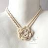 Collier ras de cou  fleur écru au crochet