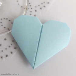 Marque-place coeur origami bleu baptême
