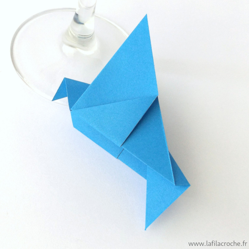 Marque-place pigeon origami bleu