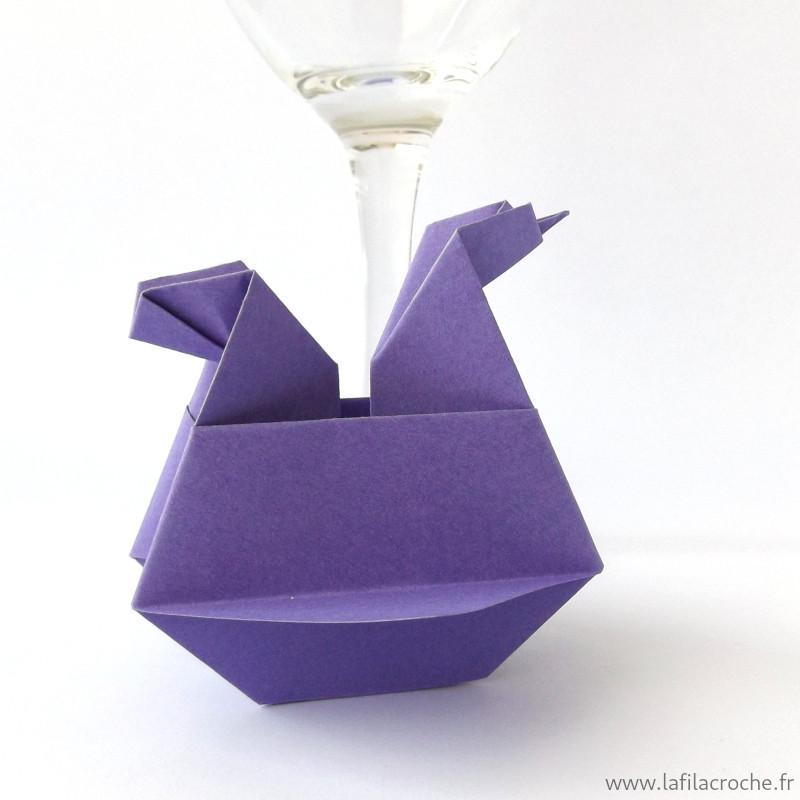 Marque-place poule origami violet