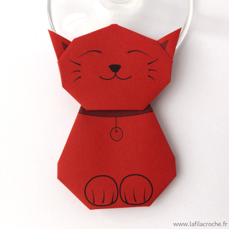 Marque-place chat origami rouge