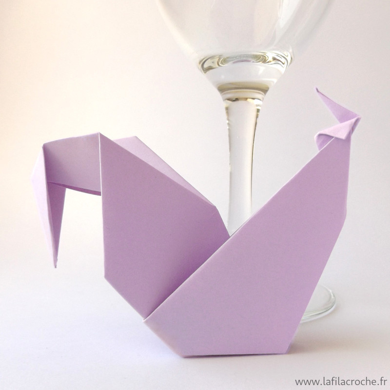 Marque-place coq origami mauve
