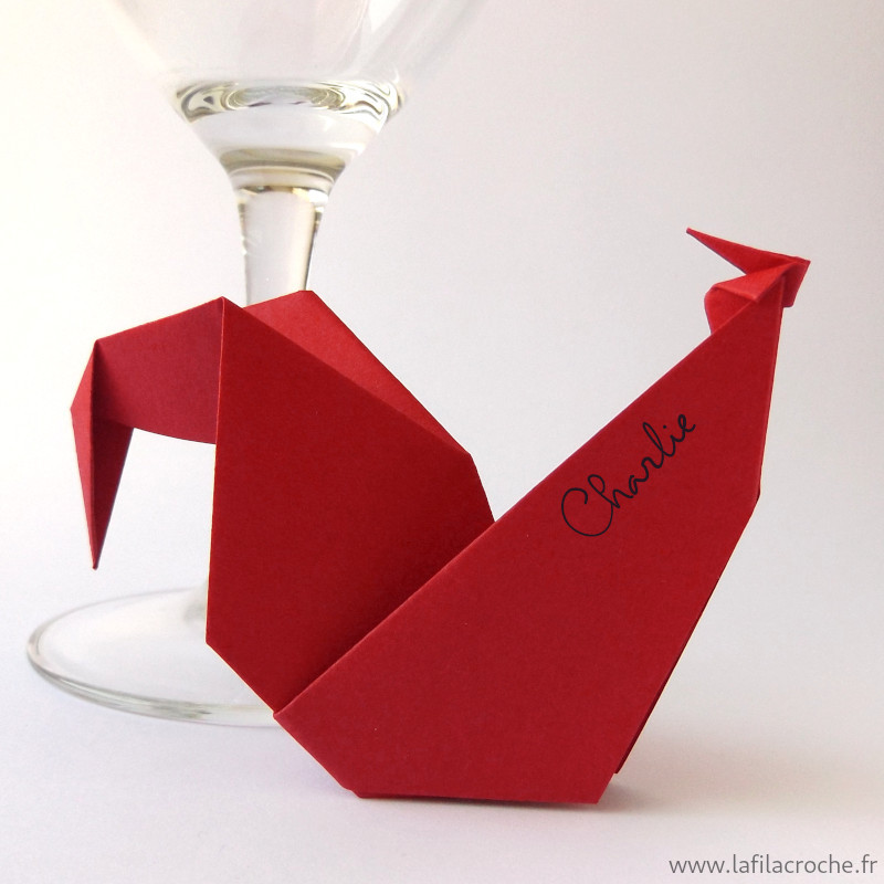 Marque-place coq origami rouge