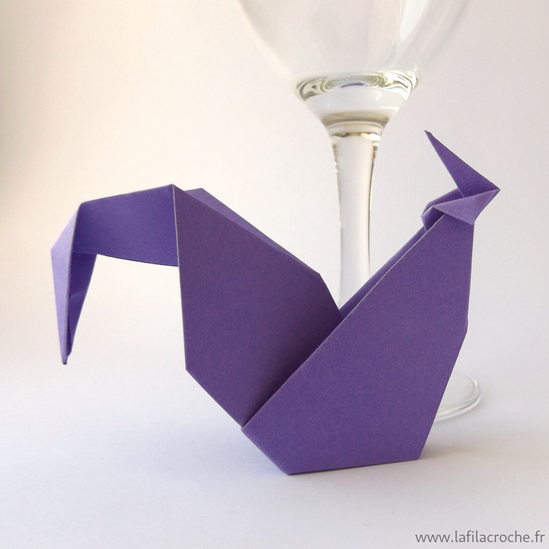 Marque-place coq origami violet