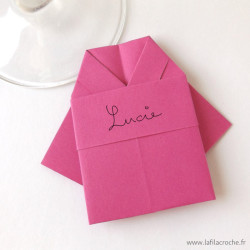 Marque-place kimono origami fait main couleur rose