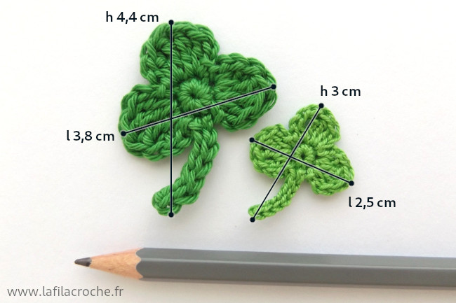 Dimensions des appliqués trèfles au crochet