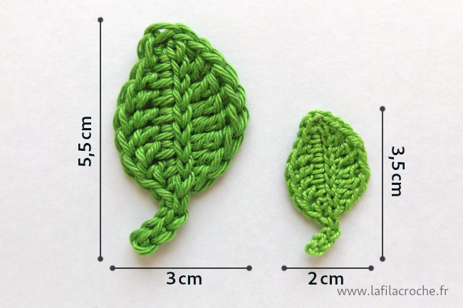Dimensions des feuilles ovales en crochet