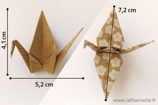 Dimensions des grues origami en papier kraft