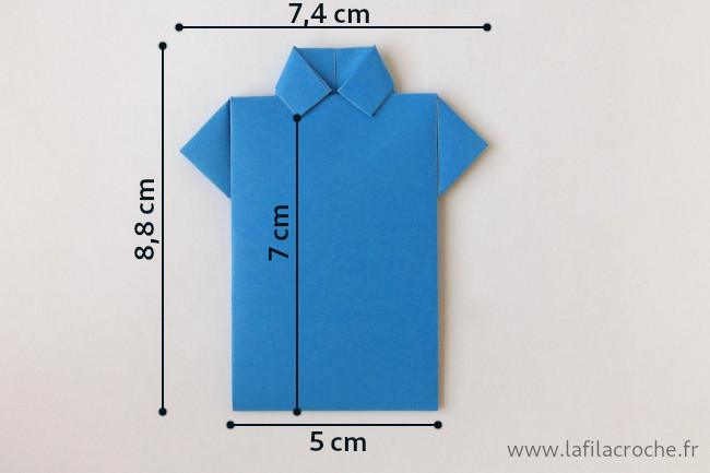 Dimensions du marque-place chemise en origami