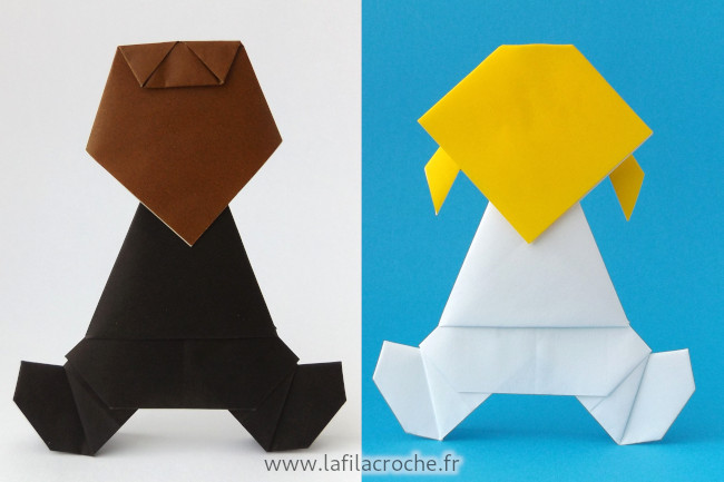 Figurines mariés origami vues de dos